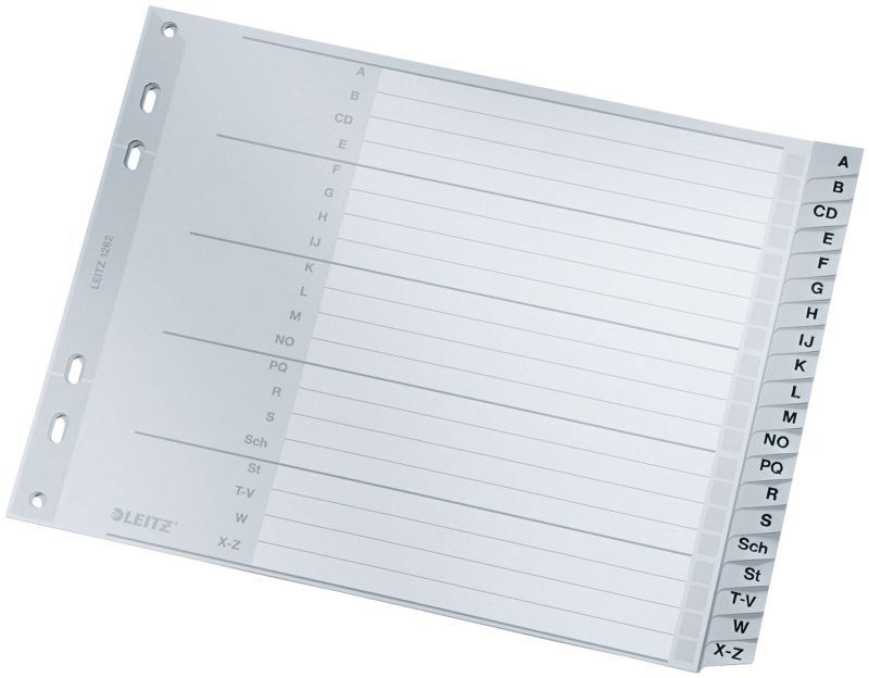 Leitz 1262 Register - A - Z, PP, A4 Überbreite, 18 cm hoch, 20 Blatt, grau