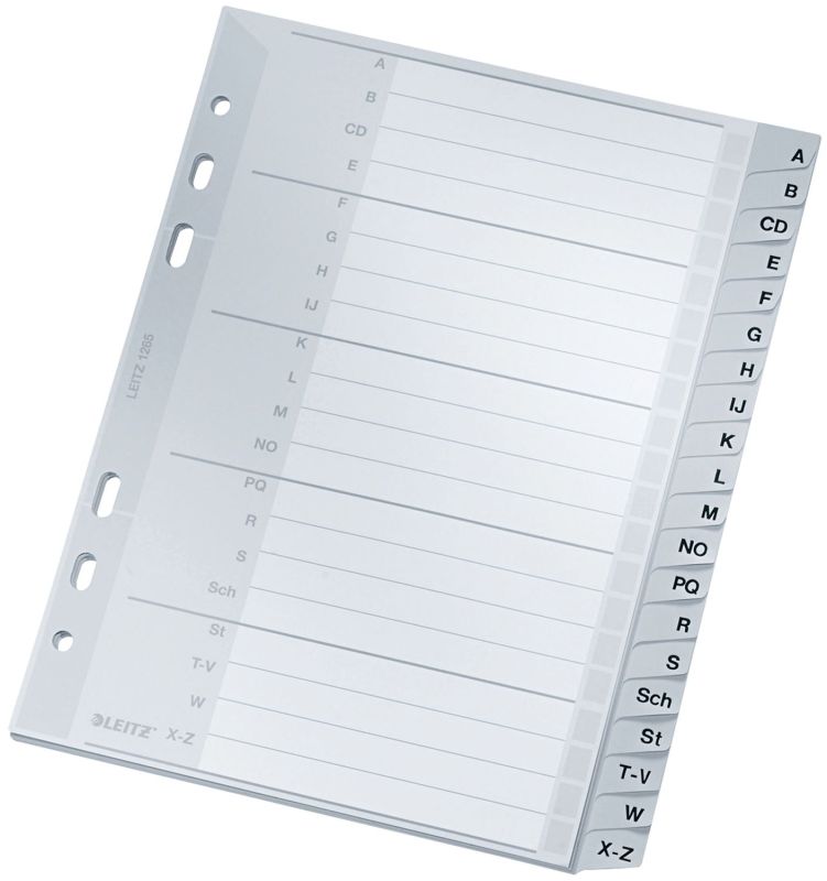 Leitz 1265 Register - A - Z, PP, A5 Überbreite, 165 x 210 mm, 20 Blatt, grau