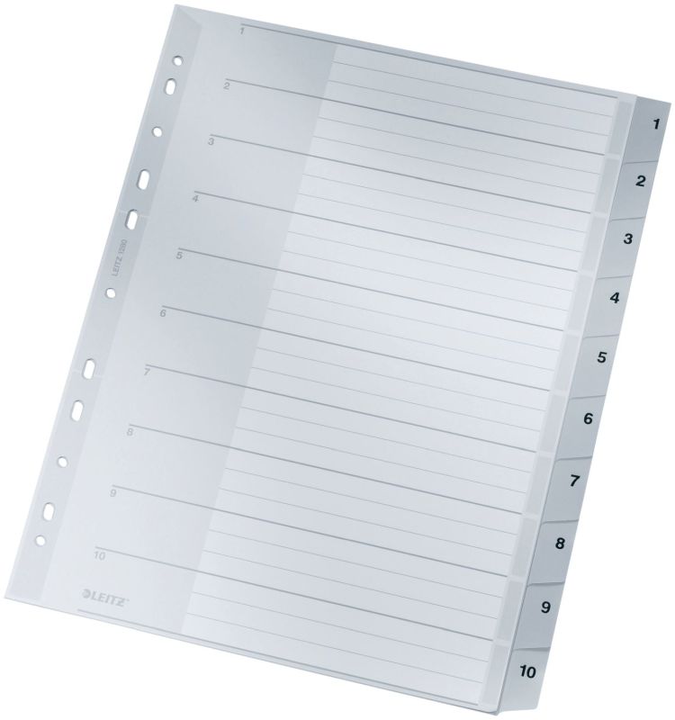 Leitz 1280 Zahlenregister - 1-10, PP, A4 Überbreite, 10 Blatt, grau