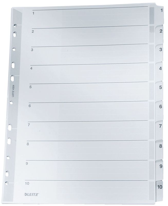 Leitz 4324 Zahlenregister - 1-10, A4, Karton, 10 Blatt, grau