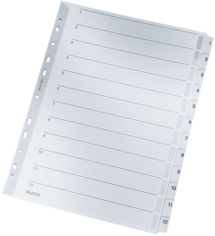 Leitz 4325 Zahlenregister - 1-12, A4, Karton, 12 Blatt, grau