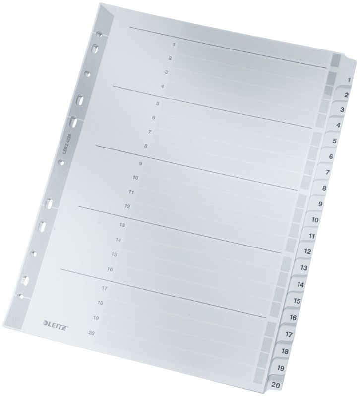 Leitz 4326 Zahlenregister - 1-20, A4, Karton, 20 Blatt, grau