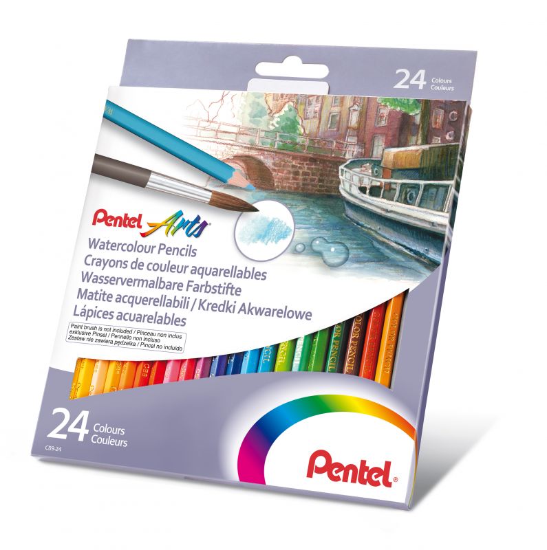 Pentel Wasservermalbarer Buntstift CB9, holzgefasst, FSC/CE-zertifiziert. 24 Farben im Set