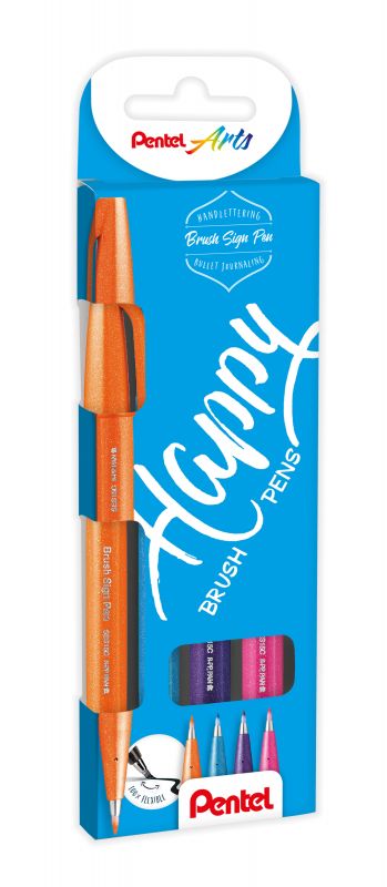 Pentel Brushpen Sign Pen Brush SES15 mit flexibler Pinselspitze, fein schreibend, Set mit 4 Schreibfarben