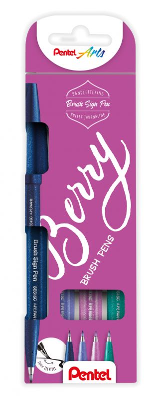 Pentel Brushpen Sign Pen Brush SES15 mit flexibler Pinselspitze, fein schreibend, Set mit 4 Schreibfarben