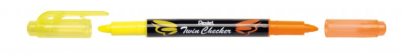 Pentel Textmarker TwinChecker SLW8, 2 Keilspitzen mit je 1 Schreibfarbe, Gelb/Orange