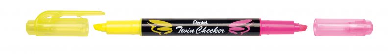 Pentel Textmarker TwinChecker SLW8, 2 Keilspitzen mit je 1 Schreibfarbe, Gelb/Pink