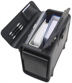 Alassio Pilotenkoffer SILVANA, Leder, schwarz, mit Trolley