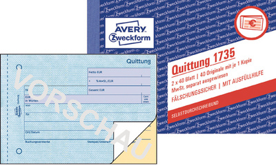 AVERY Zweckform Formularbuch Quittung mit MwSt., 4+1