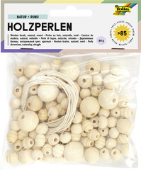 folia Holzperlen Natur, rund, 4 Größen sortiert