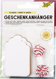 folia Geschenkanhänger rund, natur & weiß, inkl. Schnur