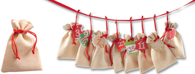 folia Adventskalender-Set, Beutel in Juteoptik, natur