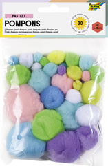 folia Pompons, 30 Stück, Größen sortiert, Pastellfarben