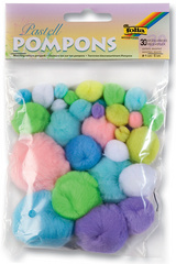 folia Pompons, 30 Stück, Größen sortiert, Pastellfarben