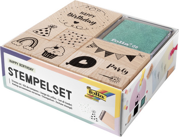 folia Motivstempel-Set Happy Birthday, aus Holz, 11-teilig