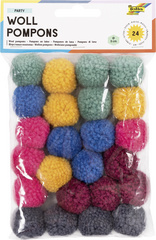 folia Woll-Pompons Pastell, 24 Stück, farbig sortiert