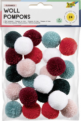 folia Woll-Pompons Pastell, 24 Stück, farbig sortiert