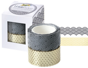 folia Deko-Bordüre Washi-Dekor, grau / gold, 2er Set
