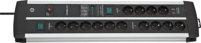 Brennenstuhl 1392000232 Premium-Protect-Line Gaming-Steckdosenleiste 14-fach mit Überspannungsschutz und USB-Ladefunktion (Mehrfachsteckdose mit Gesamtladestrom max. 3100 mA, 2 Schalter, 3m Kabel, Made in Germany)