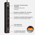 Brennenstuhl 1150660315 Bremounta Steckdosenleiste mit USB-Ladefunktion 5fach schwarz 3m H05VV-F 3G1,5 mit Schalter