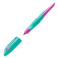 Ergonomischer Schulfüller für Rechtshänder mit Anfänger-Feder A - STABILO EASYbirdy in türkis/neonpink - Einzelstift - inklusive Patrone - Schreibfarbe blau (löschbar)