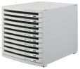 HAN Schubladenbox CONTUR – modernes und modular erweiterbares Schubladensystem, mit 10 offenen Schubladen bis Format DIN B4, lichtgrau, 1510-0-11