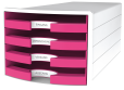 HAN Schubladenbox IMPULS 2.0 – innovatives, attraktives Design in höchster Qualität. Mit 4 offenen Schubladen für DIN A4/C4, weiß-pink, 1013-56