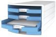 HAN Schubladenbox IMPULS 2.0 – innovatives, attraktives Design in höchster Qualität. Mit 4 offenen Schubladen für DIN A4/C4, weiß-hellblau, 1013-54