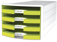 HAN Schubladenbox IMPULS 2.0 – innovatives, attraktives Design in höchster Qualität. Mit 4 offenen Schubladen für DIN A4/C4, weiß-lemon, 1013-50