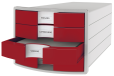 HAN Schubladenbox IMPULS 2.0 – innovatives, attraktives Design in höchster Qualität. Mit 4 geschlossenen Schubladen für DIN A4/C4, lichtgrau-rot, 1012-17