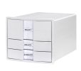 HAN Schubladenbox IMPULS – modernes Gehäusedesign für Papierformate DIN A4/C4. Mit 3 geschlossenen Schubladen und Schubladeneinsatz für DIN A4/C4, weiß, 1017-12