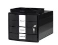 HAN Schubladenbox IMPULS – modernes Gehäusedesign für Papierformate DIN A4/C4. Mit 3 geschlossenen Schubladen und Schloss, inkl. Einsatz, schwarz, 1018-13