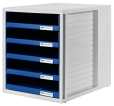HAN Schubladenbox SCHRANK-SET – attraktives Design für Unterlagen bis DIN C4, mit 5 offenen Schubladen, lichtgrau-blau, 1401-14