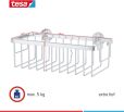 tesa ALUXX Duschkorb, Aluminium, verchromt, garantiert rostfrei, inkl. Klebelösung, tiefer Boden, 125 mm x 250 mm x 92 mm