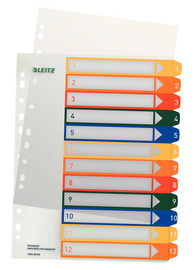 LEITZ Kunststoff-Register, Zahlen, A4 Überbreite, 1-12, PC-