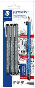 STAEDTLER Pigmentliner Artist Set, schwarz, Blisterkarte