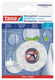 tesa Powerbond Montageband für Fliesen/Metall, 19 mm x 1,5 m