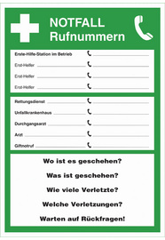 LEINA Hinweisschild Notfall-Rufnummern