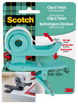 Scotch Handabroller Clip & Twist, türkis, bestückt